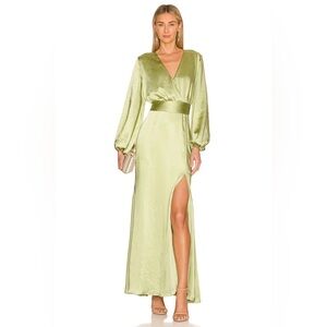 ELLIAT KAI Satin Wrap Dress in Light Green sz M NWT